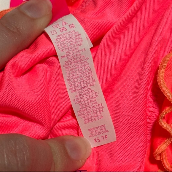 NWOT Victoria’s Secret Sequin Coral Peach Bikini Set Triangle Top Lg Side Tie XS - Picture 8 of 8